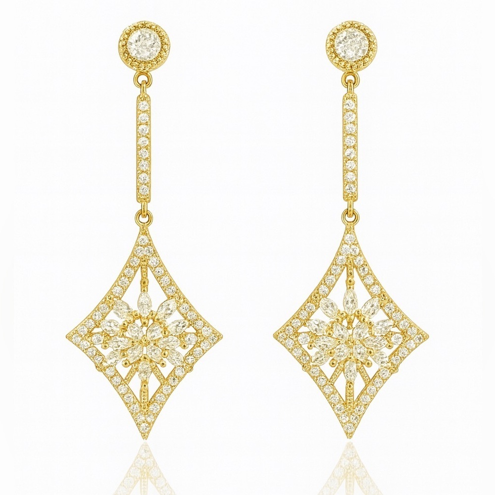 Gold Drop Elegant Earrings With Zirconia